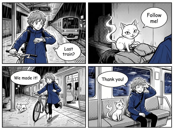 A complete four-panel story arc