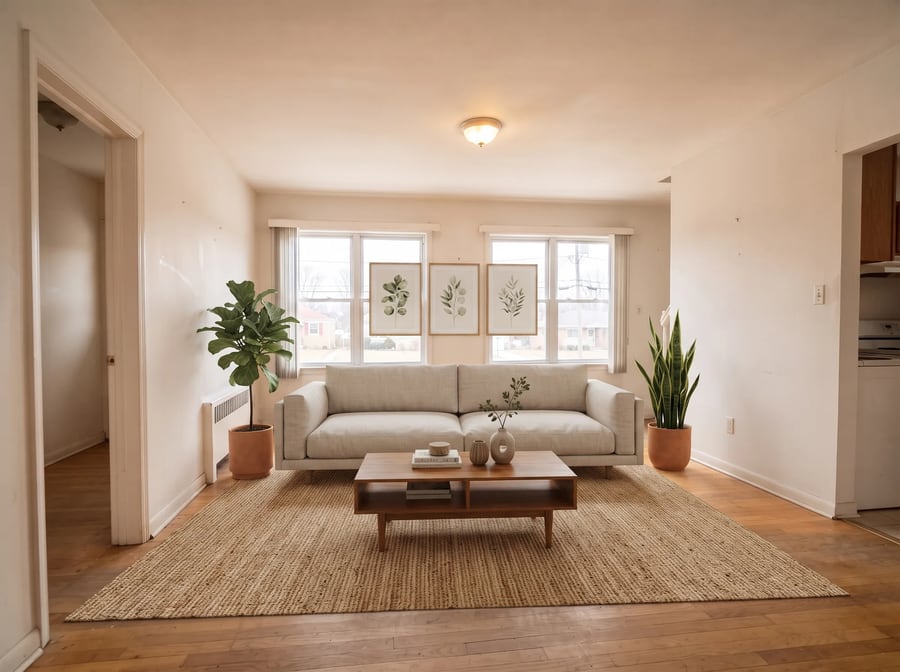 Virtual staging before-and-after example — AI real-estate photo editing